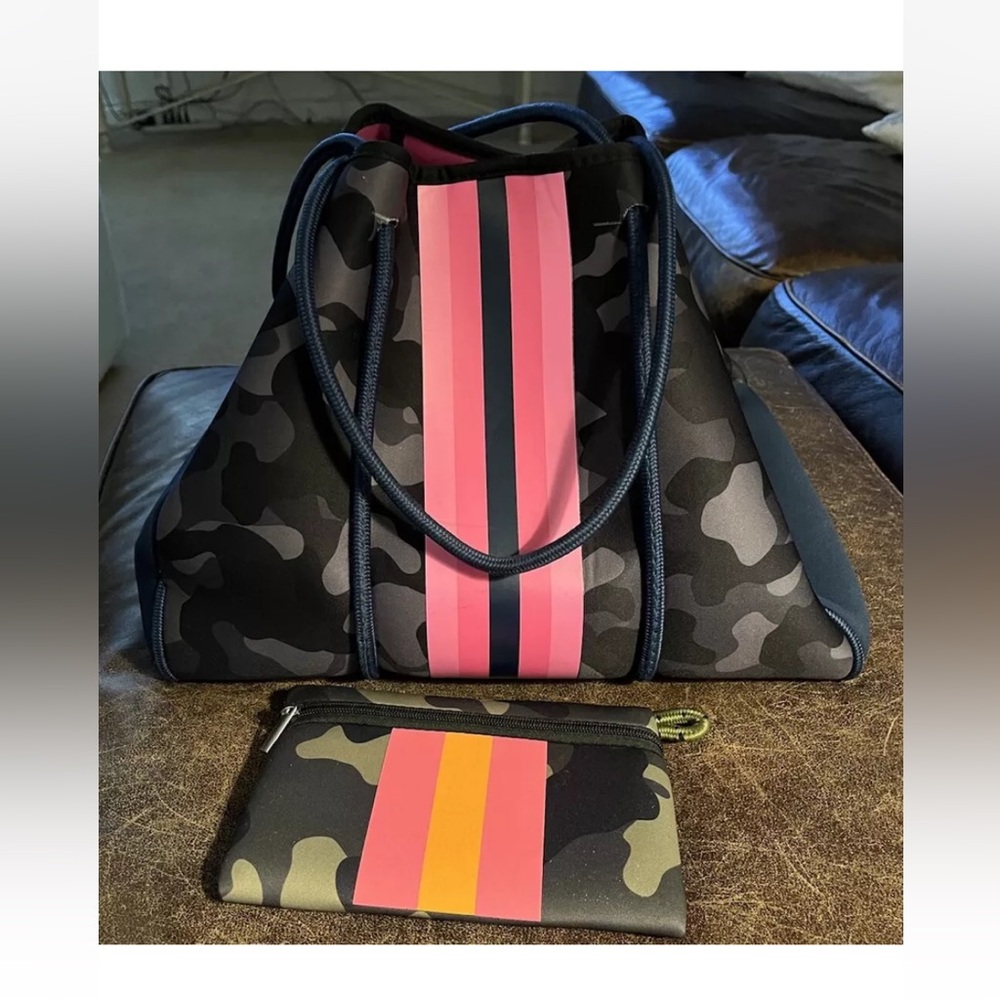 Large Camo Bag & Makeup Bag, No Brand, Some Inner Wear Stains but Good Condition